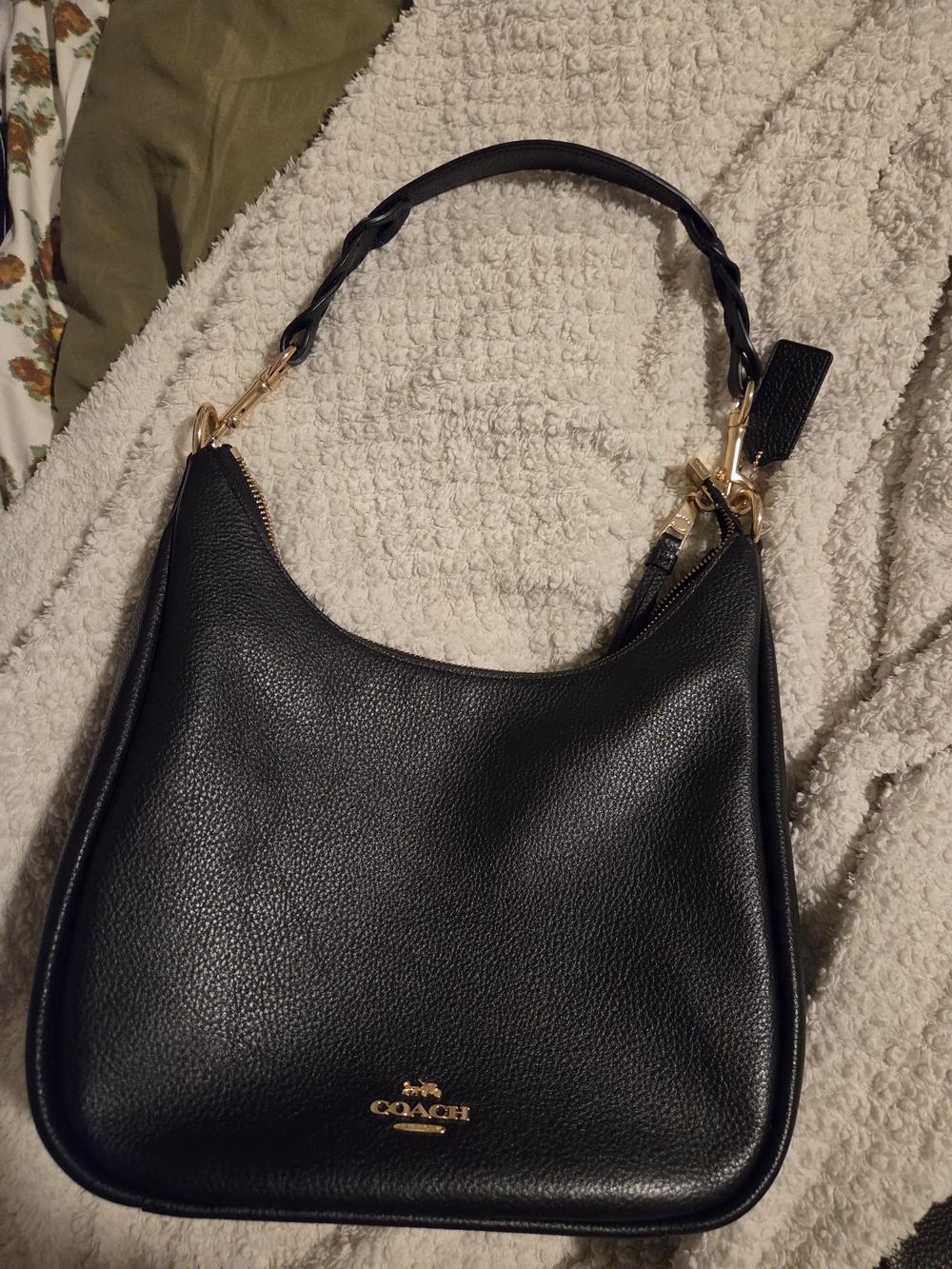 Coach JULES HOBO Black Pebbled Leather Shoulder Bag with Gold Hardware